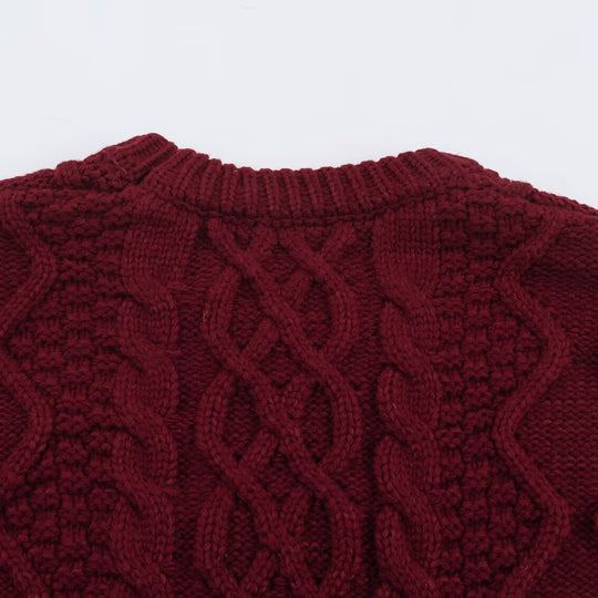 Damen Grobgestrickter Zopfstrick-Pullover mit Rundhals und Textur-Mix Nord Taschen