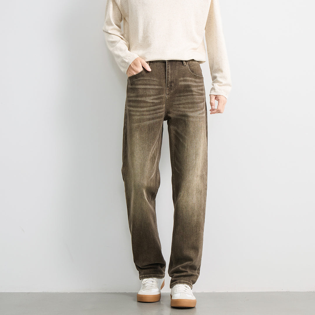 Herren Locker geschnittene Denimhose mit hohem Bund und dezenter Vintage-Waschung Nord Taschen