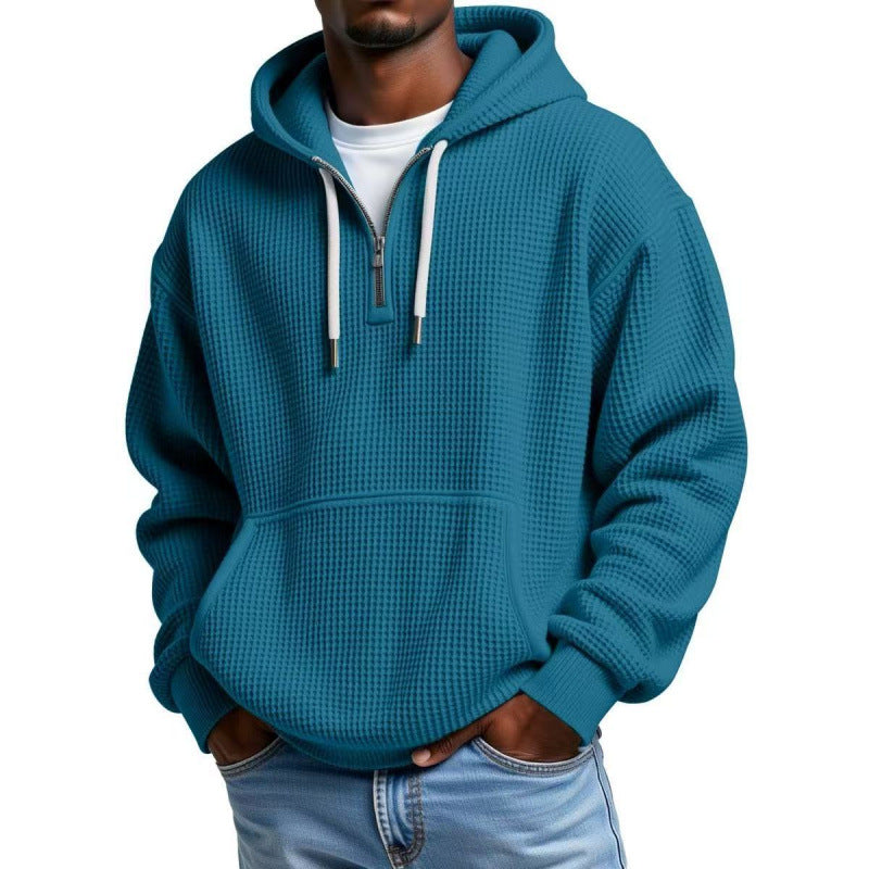 Herren Waffelstruktur-Hoodie mit halbem Reißverschluss und Kängurutasche Nord Taschen