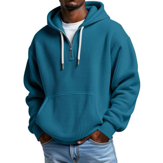 Herren Waffelstruktur-Hoodie mit halbem Reißverschluss und Kängurutasche Nord Taschen