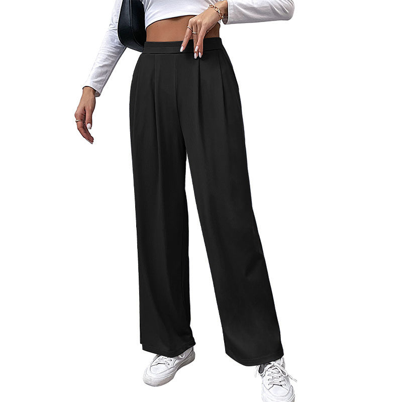 Damen hochtaillierte weite Hose mit Vorderfalten, elastischem Bund und Seitentaschen Nord Taschen