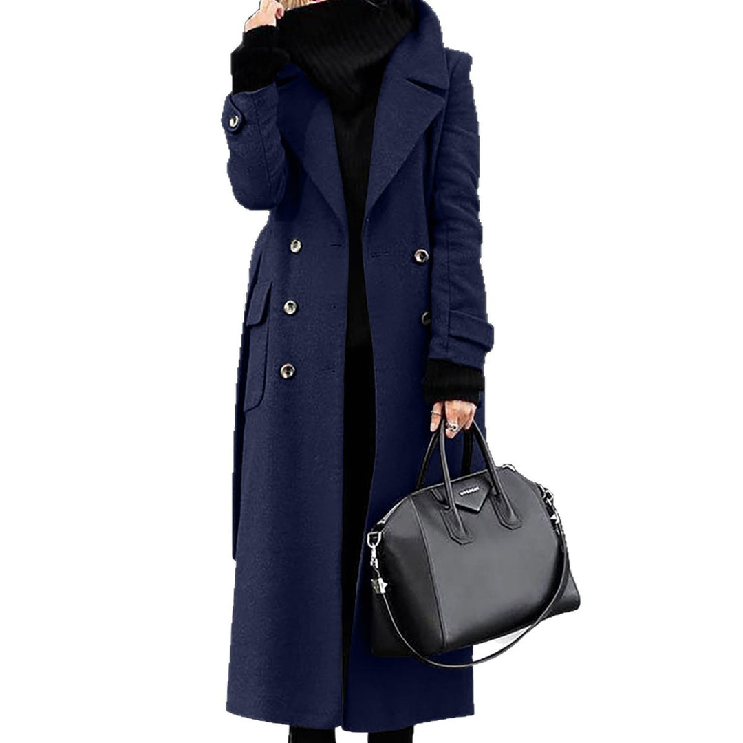 Damen Doppelreihiger Wollmix-Maximantel mit breitem Revers und Pattentaschen Nord Taschen