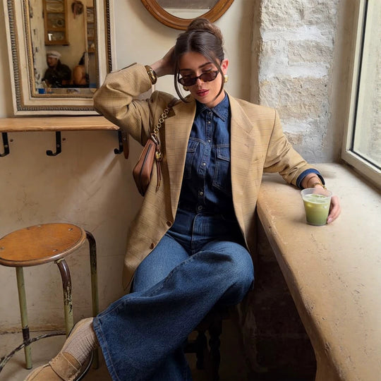 Damen Oversize Glencheck-Blazer im kastigen Boxy‑Schnitt mit markanter Schulterpartie Nord Taschen