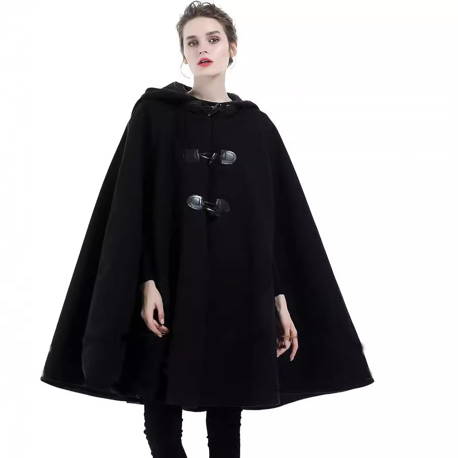 Damen Cape-Mantel mit Kapuze und Knebelverschlüssen Nord Taschen