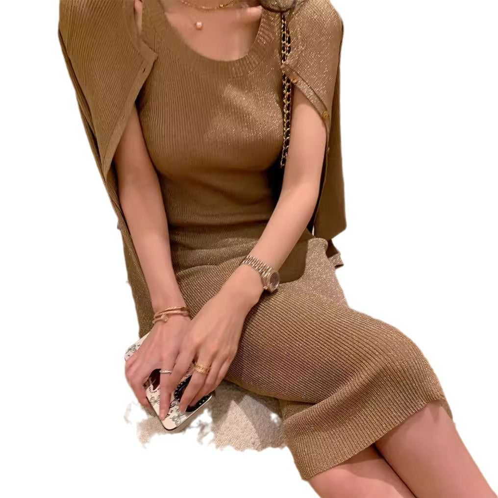 Damen Feinstrick-Croptop und Kurzcardigan Set mit Glanzgarn Nord Taschen