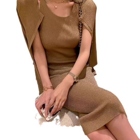 Damen Feinstrick-Croptop und Kurzcardigan Set mit Glanzgarn Nord Taschen