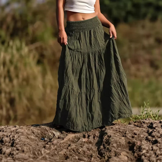 Damen Maxirock mit Stufen, gerafftem Smokbund und luftigem Crinkle-Stoff Nord Taschen