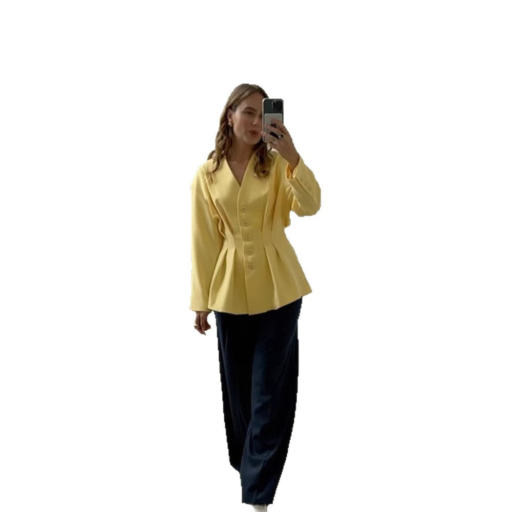 Damen Taillierter Blazer mit Kellerfalten und schwingendem Peplum Nord Taschen