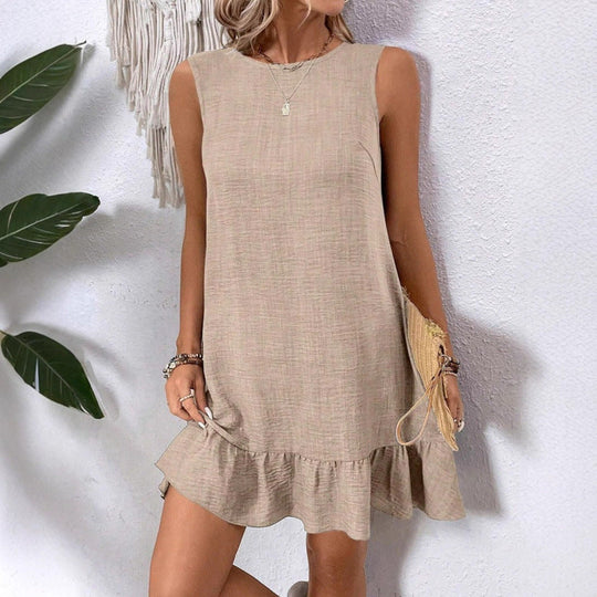 Damen Sommerkleid mit Rüschensaum und ärmellosem Design