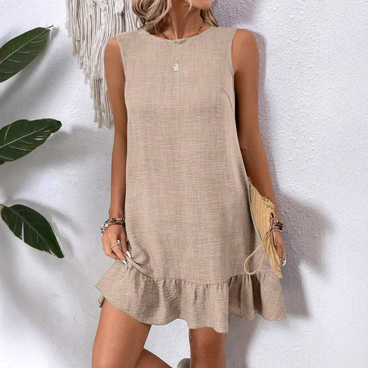 Damen Sommerkleid mit Rüschensaum und ärmellosem Design