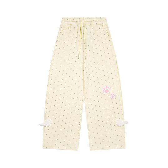Damen Weite Lounge-Hose mit elastischem Bund, Sternenallover und Pfoten-Applikation Nord Taschen
