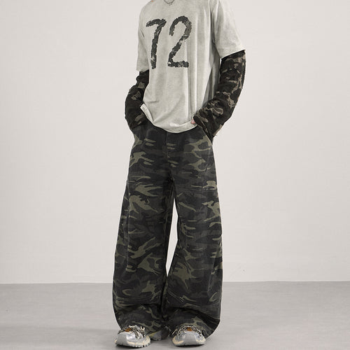 Herren Weite Camouflage-Baggy-Hose mit niedriger Bundlinie und Knie-Patchtaschen Nord Taschen