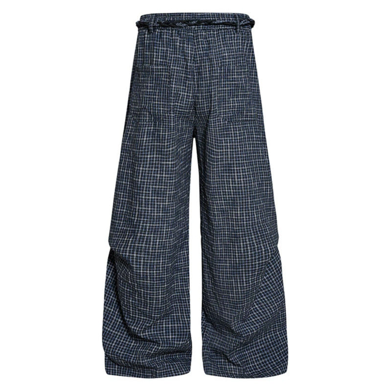 Damen Weite Palazzo‑Hose mit Lagen‑Falten, hohem Bund und dekorativem Kordelgürtel Nord Taschen