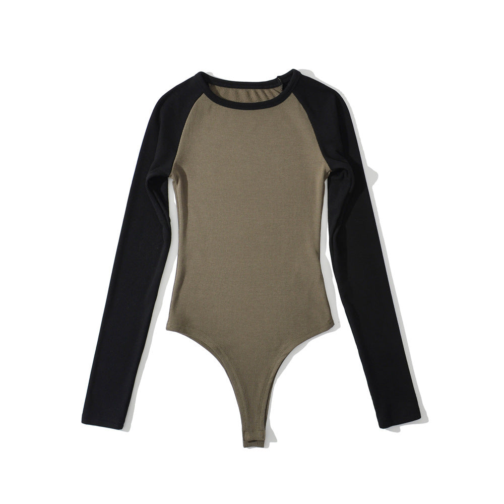 Damen Raglan-Bodysuit mit langen Ärmeln, Rippstruktur und Druckknopfverschluss Nord Taschen
