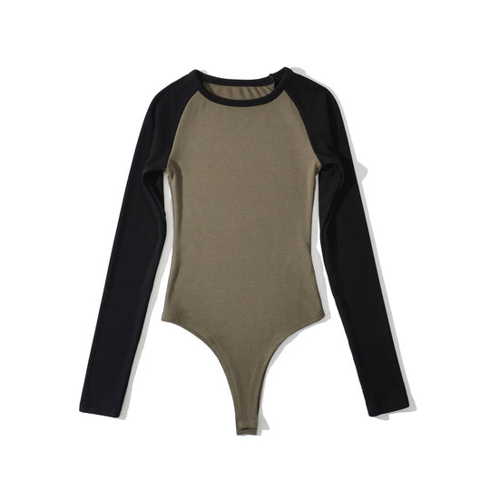 Damen Raglan-Bodysuit mit langen Ärmeln, Rippstruktur und Druckknopfverschluss Nord Taschen