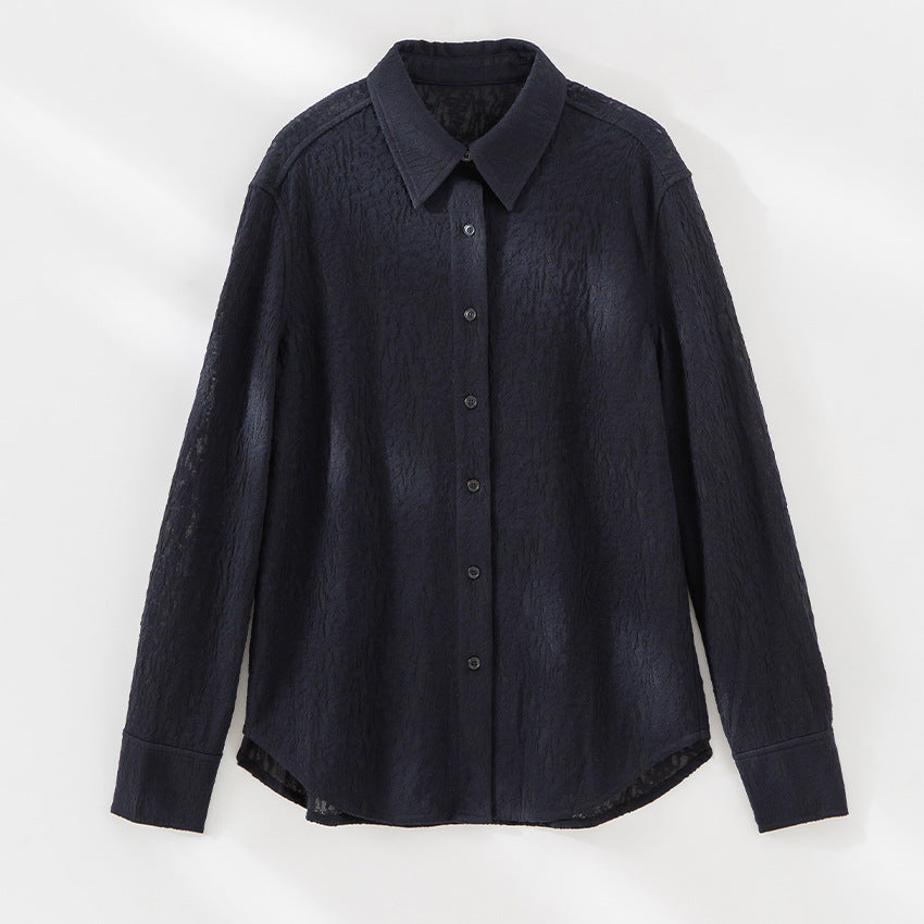 Damen Texturierte Oversize-Hemdbluse mit Hemdkragen und Manschetten Nord Taschen