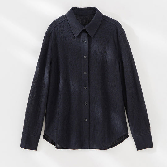 Damen Texturierte Oversize-Hemdbluse mit Hemdkragen und Manschetten Nord Taschen