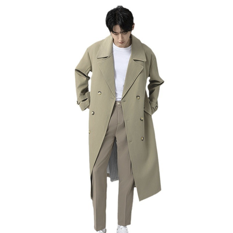Herren Maxilanger Trenchmantel mit taillierendem Gürtel und minimalistischer Silhouette Nord Taschen