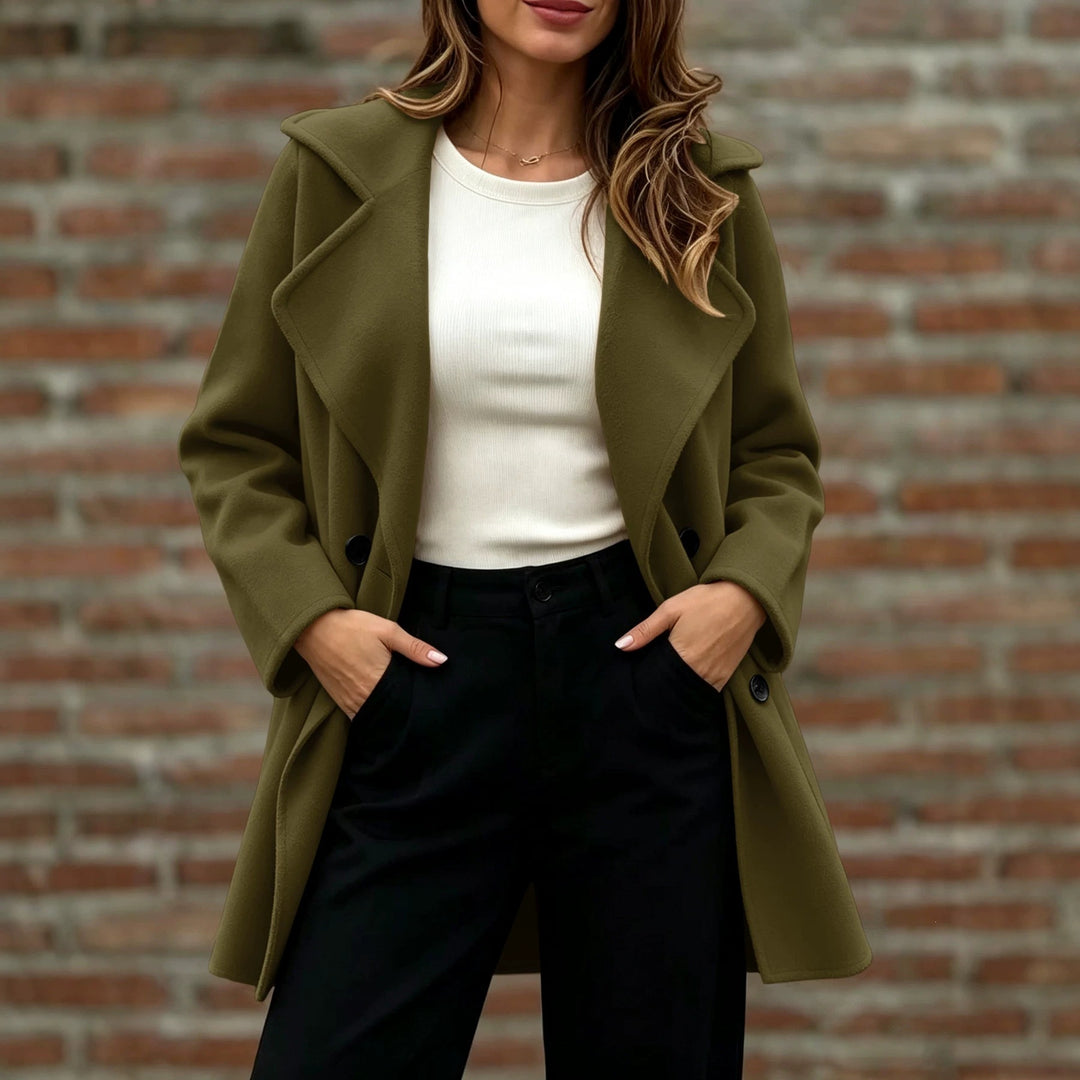 Damen Doppelreihiger Wollmantel mit Oversize-Revers Nord Taschen