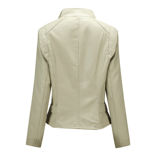 Damen Figurnahe Bikerjacke aus Kunstleder mit asymmetrischem Reißverschluss und taillierendem Schnitt Nord Taschen