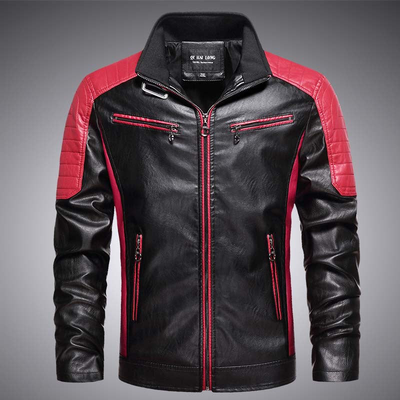 Herren Biker-Lederimitatjacke im Racing-Stil mit Stehkragen und Reißverschlusstaschen Nord Taschen