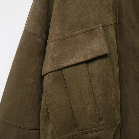 Damen Oversize-Cropped Wildlederoptik-Jacke mit Kapuze und aufgesetzten Pattentaschen Nord Taschen