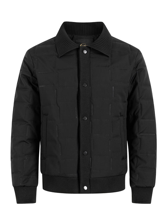 Herren Kurz geschnittene gesteppte Bomberjacke mit Rippenkragen, Druckknopfleiste und geometrischem Quilt Nord Taschen