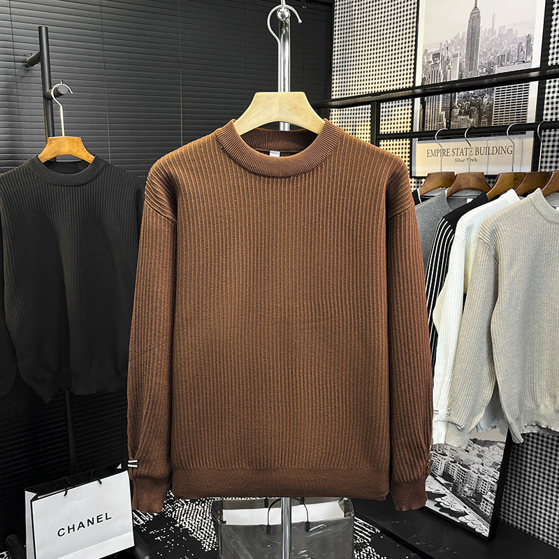 Herren Feiner Rippenstrick-Pullover mit Rundhalsausschnitt und verstärkter Schulternaht Nord Taschen