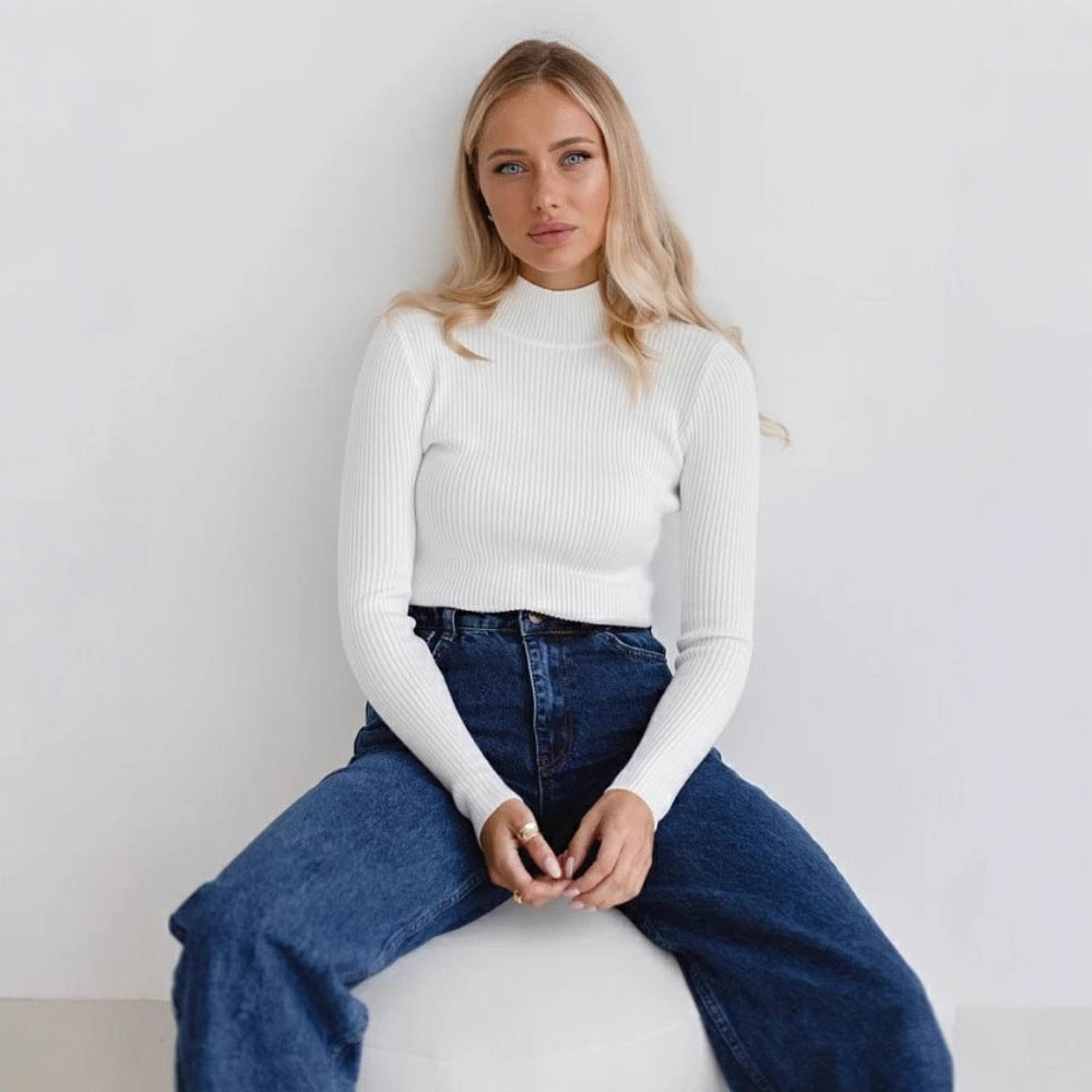 Damen Kurzgeschnittener Rippstrick‑Rollkragenpullover mit taillierter Passform Nord Taschen