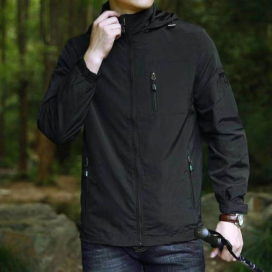 Herren Atmungsaktive Trekking‑Shelljacke mit Kapuze, Brusttasche & Reißverschlusstaschen Nord Taschen