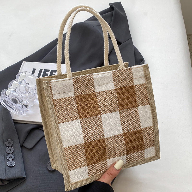 Damen Jute-Tasche im modernen Karomuster Nord Taschen