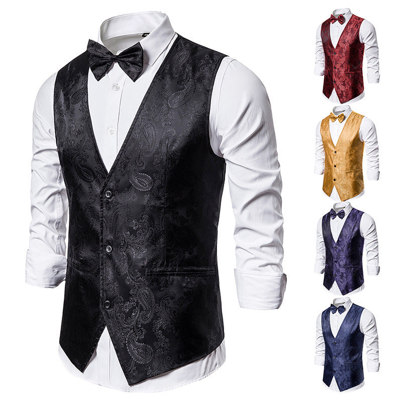 Herren taillierte Satinweste mit ornamentalem Jacquardmuster, V-Ausschnitt und drei Knöpfen Nord Taschen