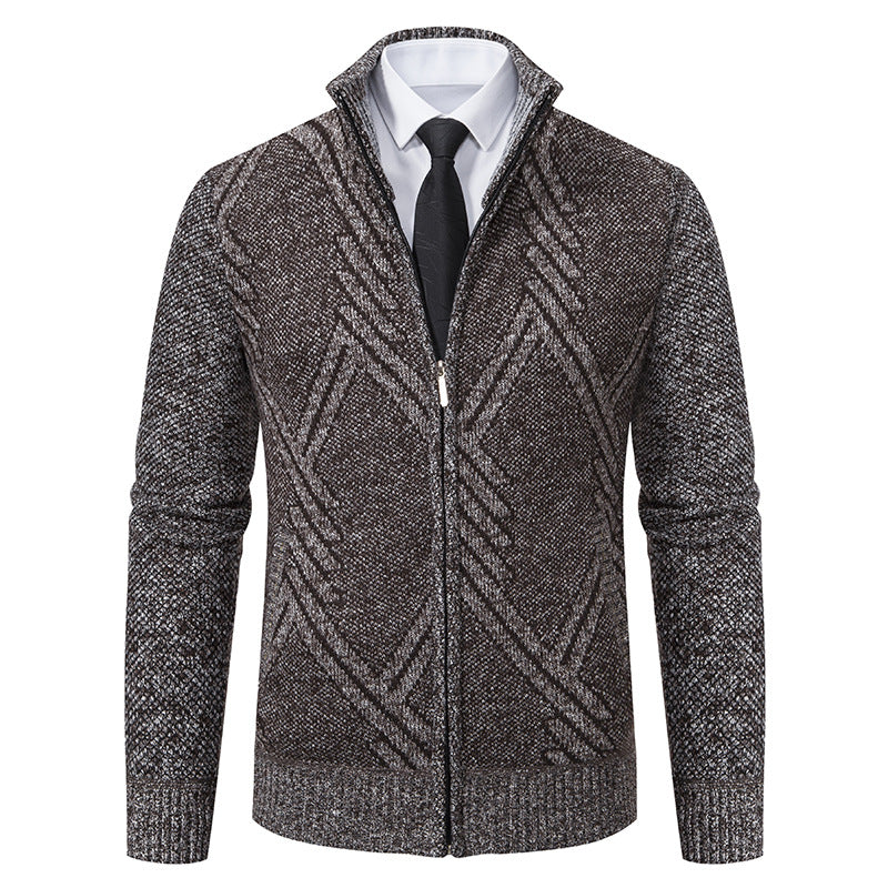 Herren Feiner Jacquard-Cardigan mit durchgehendem Reißverschluss, Stehkragen und Eingrifftaschen Nord Taschen