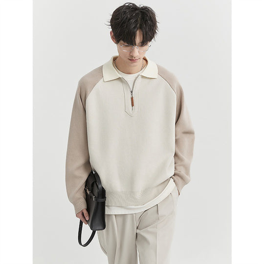 Herren Halbzip-Pullover mit Polokragen und Colourblock-Ärmeln Nord Taschen