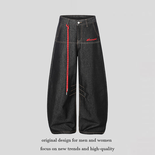 Damen Extraweite Palazzo-Jeans mit dekorativem Kordelzug und Ziernähten Nord Taschen
