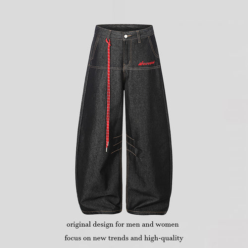 Damen Extraweite Palazzo-Jeans mit dekorativem Kordelzug und Ziernähten Nord Taschen