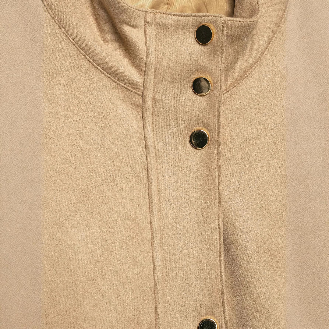 Damen Kurze Boxy-Jacke in Veloursoptik mit Stehkragen und Druckknopfleiste Nord Taschen