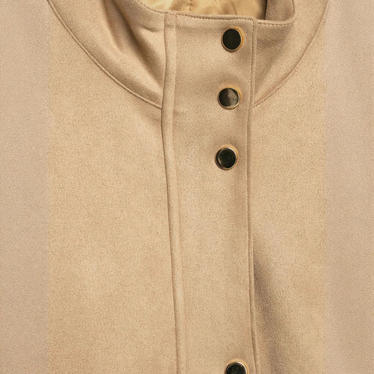 Damen Kurze Boxy-Jacke in Veloursoptik mit Stehkragen und Druckknopfleiste Nord Taschen
