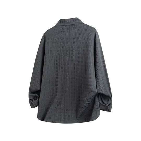 Damen Leicht strukturierte Oversize-Hemdjacke mit Reverskragen & Druckknopffront Nord Taschen