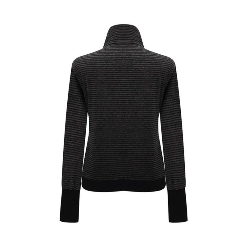 Damen Gestreifte Zipjacke mit Stehkragen, Schulterpattendetail und verlängerten Manschetten Nord Taschen