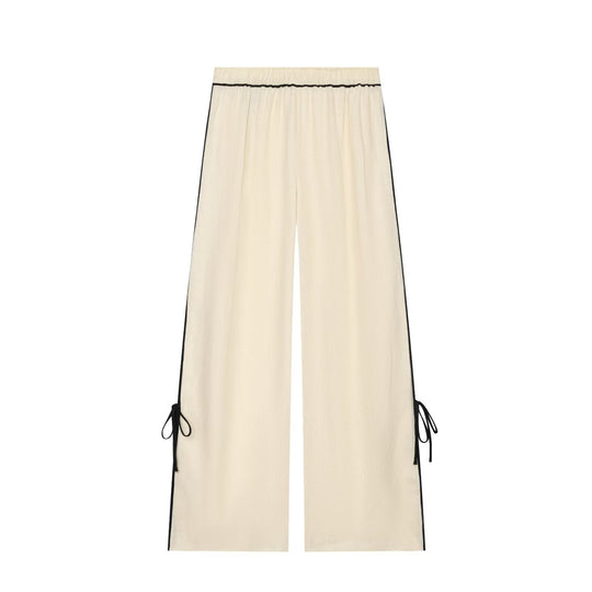 Damen Weite Leinenoptik-Hose mit seitlichen Bindebändern, Schlitz und elastischem Bund Nord Taschen