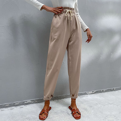 Damen Lässige Hose mit hohem Bund, Tunnelzug, Eingrifftaschen und konischer Beinform Nord Taschen