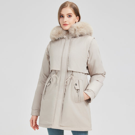 Damen nan taillierter Funktionsparka mit asymmetrischer Frontblende, verstellbarem Tunnelzug und windschützendem Stehkragen Nord Taschen