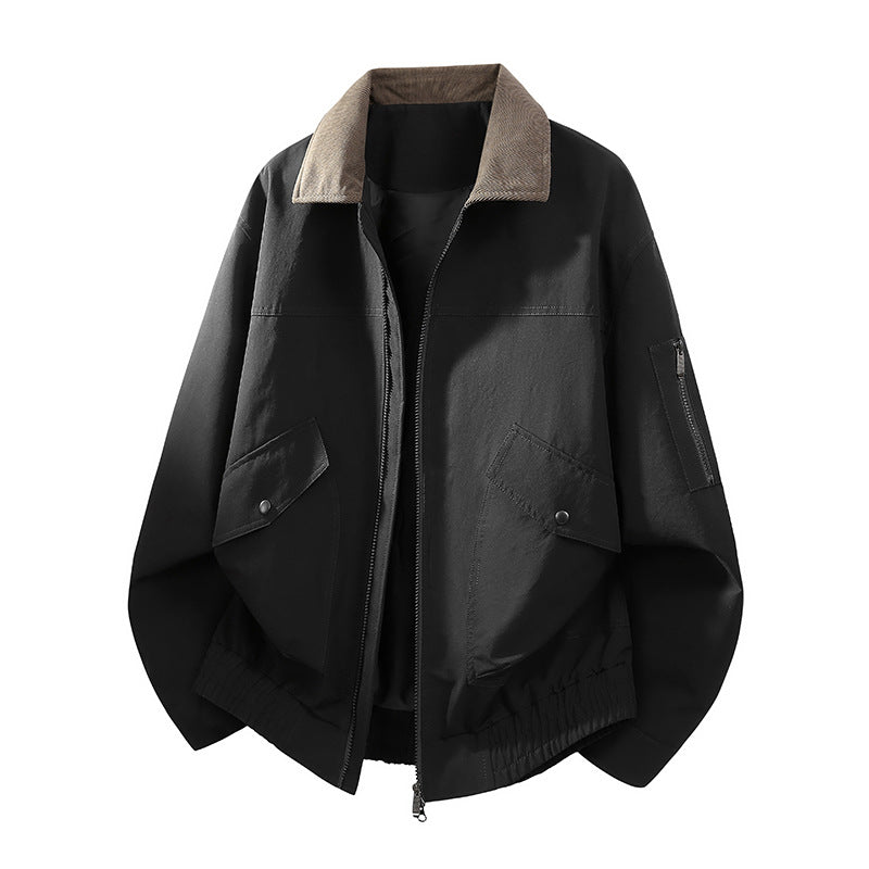 Herren Oversize Bomberjacke im Worker-Stil mit Cordkragen, Pattentaschen und elastischem Saum Nord Taschen