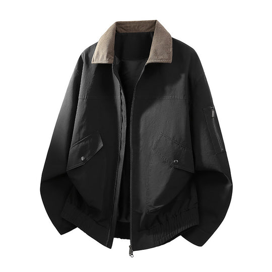 Herren Oversize Bomberjacke im Worker-Stil mit Cordkragen, Pattentaschen und elastischem Saum Nord Taschen