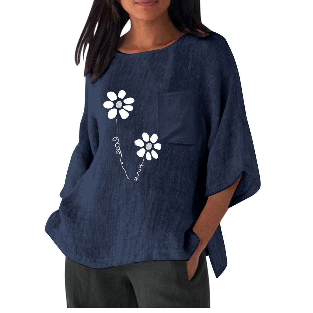 Damen lässiges Blusenshirt mit einzigartigem Blumenprint und praktischem Brusttaschen Nord Taschen