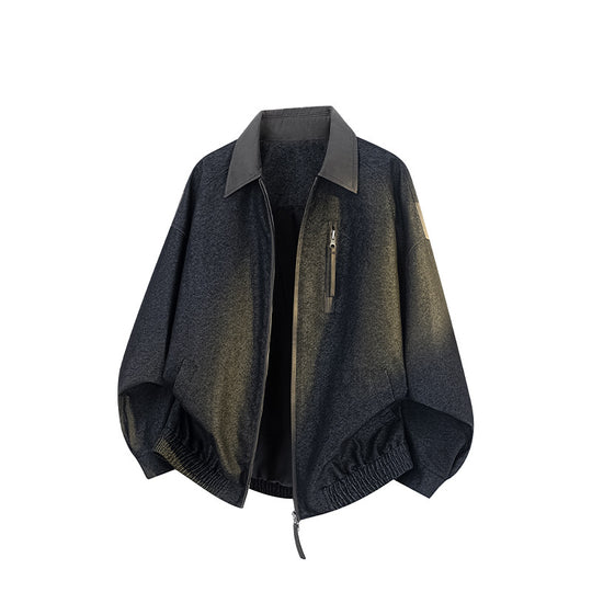Herren Oversize-Übergangsjacke aus Wollmix mit Hemdkragen, Brust‑Zipper & elastischem Saum Nord Taschen