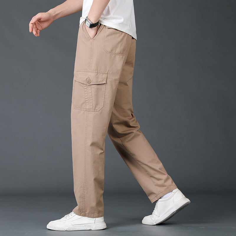 Herren Weite Cargo-Hose mit elastischem Bund, aufgesetzten Klappentaschen & geradem Bein Nord Taschen