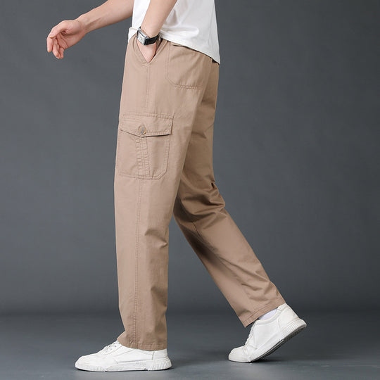 Herren Weite Cargo-Hose mit elastischem Bund, aufgesetzten Klappentaschen & geradem Bein Nord Taschen