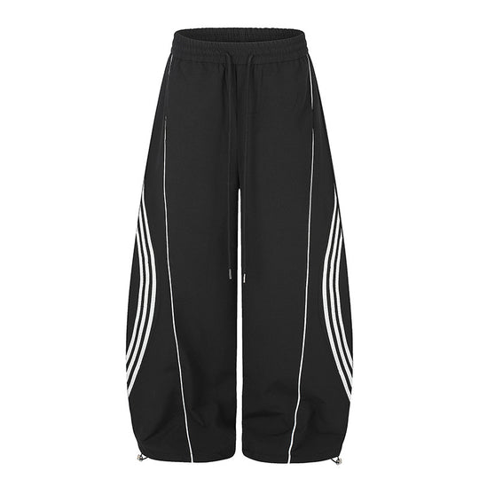 Damen Weite Tech-Material Palazzohose mit Tunnelzugbund, reflektierenden Seitenstreifen und verstellbarem Kordel-Saum Nord Taschen